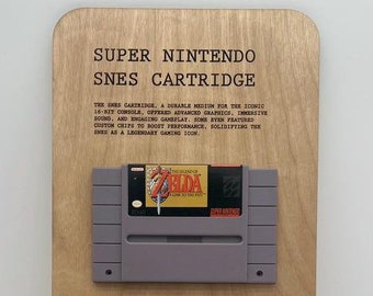¡Regalo de videojuegos para tu amigo! Expositor nostálgico de SNES con etiqueta personalizada.