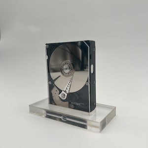 Hard Drive Desk Art - Unique Tech Gift - Minimalist Home Decor with Acrylic Stand