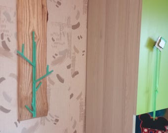 Handmade Wooden Wall Hanger with Metal Hooks-Rustic Oak Coat Rack