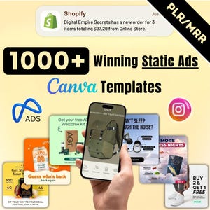 1000+ Meta Static Ad Creatives Canva Templates, Marketing Ad Templates, Facebook Ads, Email Canva Templates, Shopify CRO Checklist, PLR/MRR