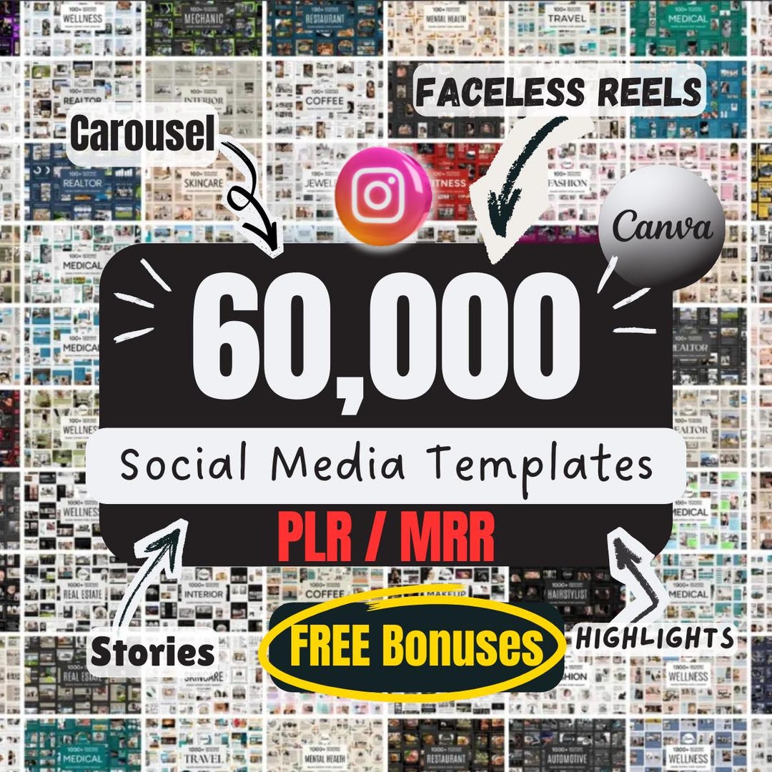 PLR MRR 60,000+ Instagram Canva Templates Bundle | Social Media Bundle ...