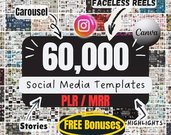 PLR MRR 60,000+ Instagram Canva Templates Bundle | Social Media Bundle | Canva Social Media Kit | Editable Posts, Stories (Digital Download)