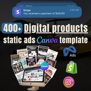 400+ Digital Products Static Ad Creatives Canva Templates, Marketing Ad Templates, Facebook Ads, Shopify CRO Checklist, Email Canva Template