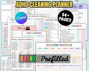 ADHD Cleaning Planner Bundle, ADHD Cleaning Checklist, Home cleaning schedule, Family Chore Chart, Declutter, Canva Daily Cleaning Checklist
