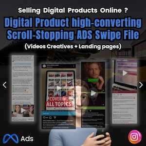 May include: A digital marketing swipe file with four different video ads. The ads feature a variety of topics, including medical school notes, covering all topics, and making $40 million. The ads are designed to be scroll-stopping and high-converting.
