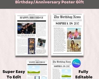 Personalized Birthday Poster Template | Personalized Custom Birthday Gift For Best Friend | Editable Canva Birthday Poster | Keepsake Gift