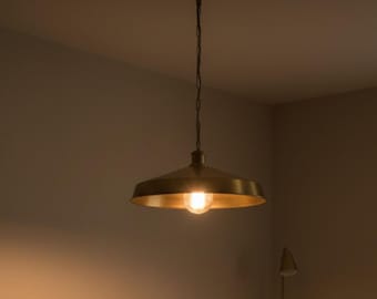 Mid century Brass Shallow Dome Pendant Light | Modern Ceiling Fixture | Kitchen Island & Dining Lighting