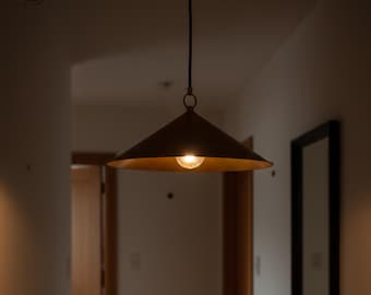 Scandinavian Brass Pendant Light | Minimal Cone Hanging Fixture | Kitchen Island Ceiling Lamp | Hardwired Lighting