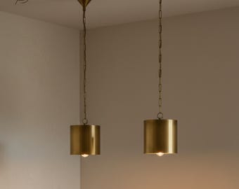 Brass Pendant Light | Minimal Cylinder Hanging Lamp for Modern Ceiling | Kitchen Island Fixture