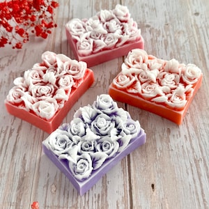 Handmade Rose Soap Gift Set – 4 Floral Soaps in Gift Box – Scented Decorative Soap Bars – Mothers Day Gift – Bridal Shower – Flower Soap