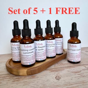 Premium Fragrance Oil Set of 5 – Get 6th Bottle Free | Scented Oils for Soap, Candle, Wax Melts, Bath Bombs | 1 oz DIY Craft Supplies