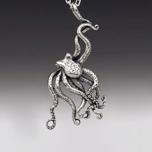 Octopus Necklace Silver - Large Octopus Pendant - Octopus Jewelry - Kraken Jewelry Kraken Necklace - Tentacle Jewelry Tentacle Necklace