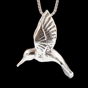 Hummingbird Necklace Hummingbird Jewelry - Large Silver Hummingbird Pendant - Bird Necklace Bird Charm Bird Jewelry