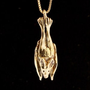 Solid 14k Gold Sleeping Bat Pendant - Hanging Bat Necklace Gold Bat Jewelry 14k gold Bat - Bat Charm Bat Art Gothic Jewelry Gothic Necklace