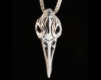 Raven Skull Pendant - Sterling Silver - Bird Skull Jewelry