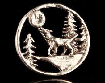 Spilla con canzone del lupo lunare - Argento Sterling - Spilla - Medaglione con ululato di lupo