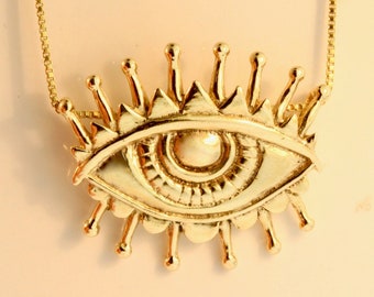 Evil Eye of Protection Pendant -14K Gold - Spiritual Amulet All Seeing Eye Necklace