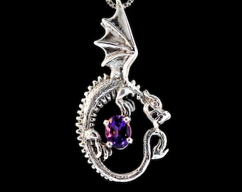 Orakel draak hanger: Sterling zilver met edelsteen - Handgemaakt ontwerp