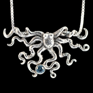 Octopus Necklace With Gemstone Octopus Slider Pendant Silver Octopus Charm Tentacle Necklace Tentacle Jewelry Kraken Jewelry Steampunk