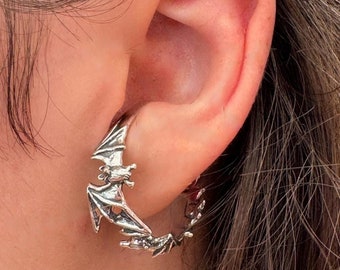 Cerchio per orecchie Bat Flock - Argento Sterling - Orecchino in stile gotico non forato