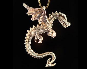 Spike Dragon Pendant - Solid 14k Gold - Gold Fire Pendant