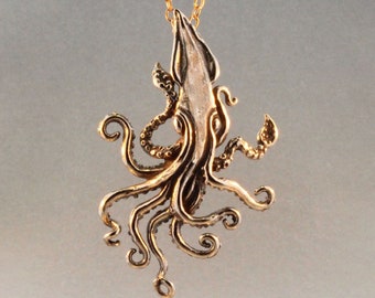 Kraken Squid Necklace Bronze Ocean Jewelry Tentacle Necklace Octopus Necklace Kraken Jewelry Bronze Silver Steampunk Jewelry