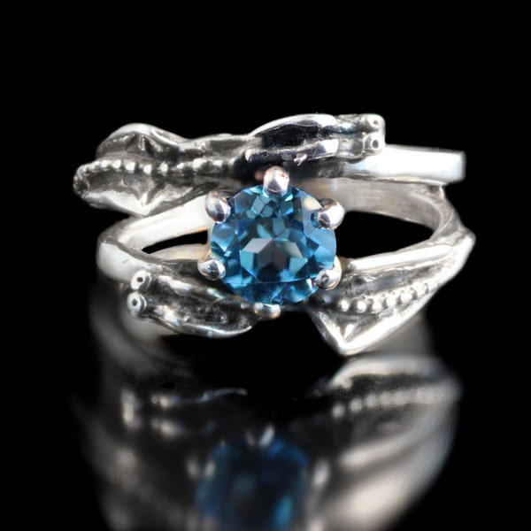 Double Dragon Eternity Ring with Gemstone - Sterling Silver - Fantasy Jewelry Engagement Ring - Double Dragons with Moonstone