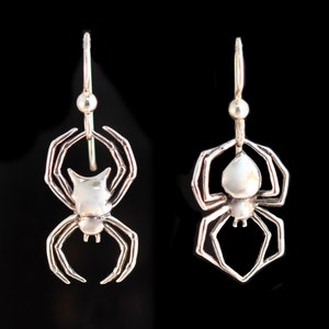 Spider Earrings Silver Black Widow and Orb Spider Earrings Spider Jewelry Halloween Jewelry Spider Art Silver Earrings Gothic Jewelry Nature image 1