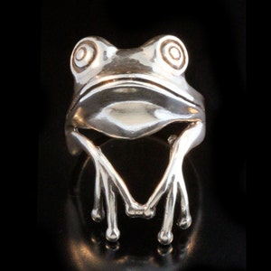 Trädgrodfingerring för husdjur - Sterlingsilver - Söt djuransiktsring
