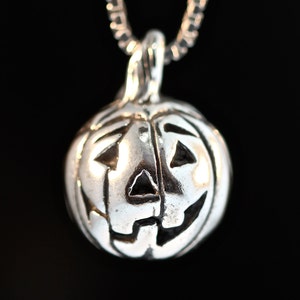 Pumpkin Necklace Silver - Fat Jack-O-Lantern Necklace - Pumpkin Charm Pumpkin Pendant - Halloween Jewelry Halloween Necklace Silver Pumpkin