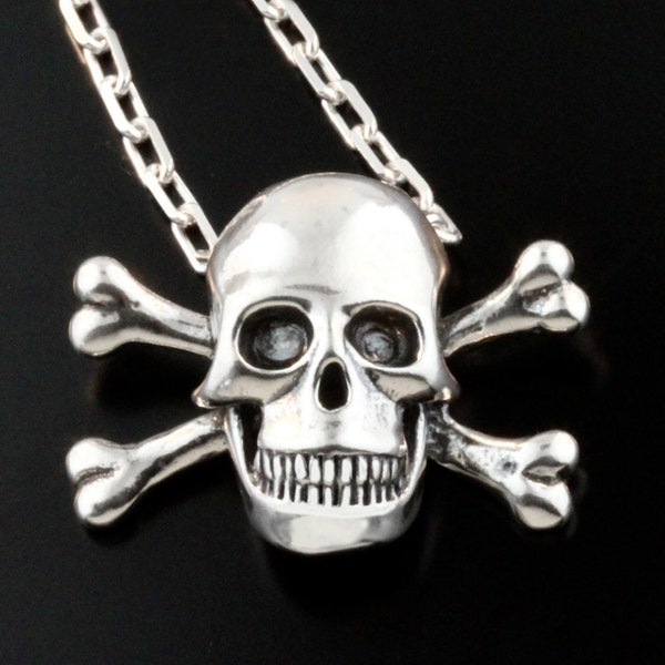 Skull Necklace Silver - Large Skull and Crossbone Necklace - Skull Jewelry - Skull and Crossbone Jewelry - Silver Skull Large Skull