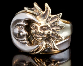 Gold and Silver Eclipse Ring - Sterling Silver and Solid 14k Gold - Celestial Ring