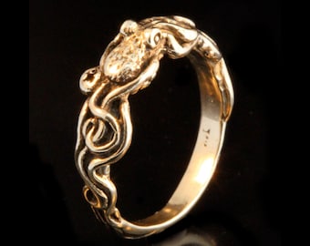 Tentacle Twist Octopus Ring - Solid 14k Gold - Tentacle Embrace Ring