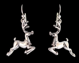 Pendientes de reno de Navidad en plata de ley. Joyas navideñas.