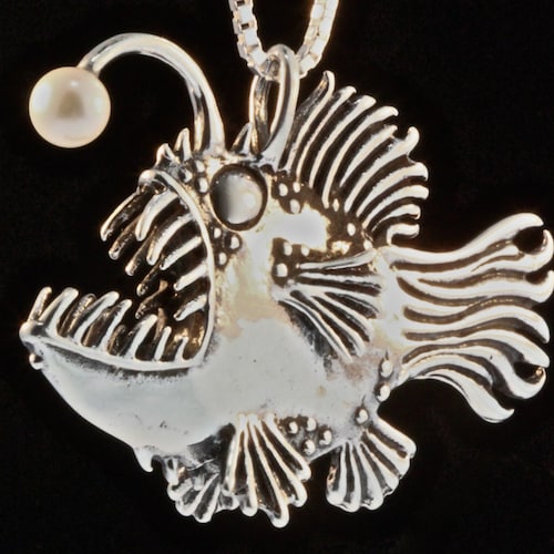 Fish Necklace Angler Fish Necklace Bronze Fish Pendant Large Etsy Canada