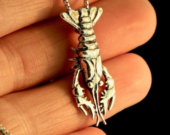 Sterling Silver Crawfish Pendant - Cajun Crayfish Necklace - Gift for Seafood Lover