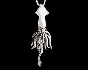 Squid Necklace Silver - Squid Charm - Squid Jewelry - Kraken Necklace Kraken Charm Kraken Jewelry - Tentacle Jewelry Tentacle Necklace