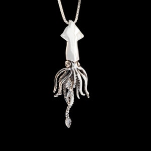 Squid Necklace Silver - Squid Charm - Squid Jewelry - Kraken Necklace Kraken Charm Kraken Jewelry - Tentacle Jewelry Tentacle Necklace