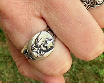 Moon and Star Ring - Sterling Silver - Constellation Moon Ring