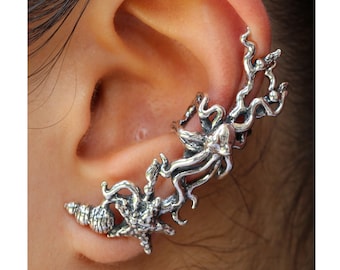 SIlver Ear Cuff Octopus Ear Cuff Poseidon's Gift Silver Octopus Jewelry Starfish Jewelry Sea Star Jewelry Octopus Earring Starfish Earring