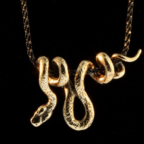 Bronze Snake Necklace Bronze Vine Snake Pendant With Black Etsy