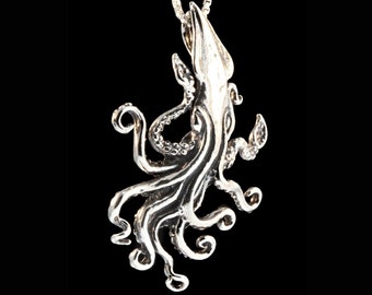 Kraken Necklace Squid Necklace - Silver - Kraken Jewelry Squid Jewelry - Kraken Pendant Squid Pendant - Tentacle Jewelry - Tentacle Necklace