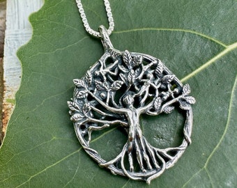 Silver Tree of Life Necklace with Sterling Silver Box Chain