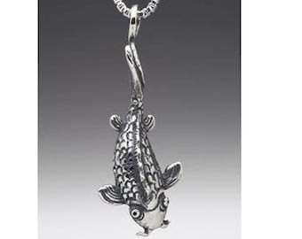 Koi Fish Necklace  Sterling  Silver - Fish Pendant - Koi Fish Jewelry - Japanese Jewelry - Tattoo Jewelry Art