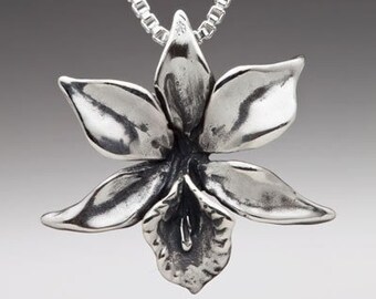Flower Necklace Gift for Her Silver Orchid Necklace Orchid Charm Flower Charm Flower Pendant Silver Flower Flower Jewelry Hawaii Flower