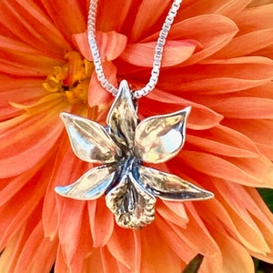 Silver Flower Necklace Sterling Silver Orchid Necklace Silver Flower Charm Gift of Love Unique Flower Gift Gift For Gardener Gift For Mom