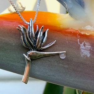 Flower Necklace Silver - Bird of Paradise Pendant - Flower Jewelry Flower Charm - Island Jewelry Plant Jewelry - Boho Flower Charm Jewelry