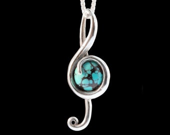 Treble Clef Necklace Music Note G Note Jewelry Bass Clef Pendant Cabochon Gemstone Jewelry Marching Band Gifts Gift for Musician Music Art