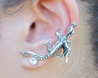Dragon Ear Cuff Silver - Dragon Ear Wrap - Dragon Earring - Dragon Jewelry -  Dragon Climber Ear Cuff - Silver Dragon Non Pierced Ear Cuff