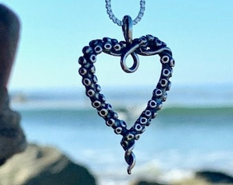 Tentacle Necklace Octopus Tentacle Heart Silver Tentacle Charm Cephalopod Jewelry Ocean Jewelry Octopus Jewelry Valentines Day Gift